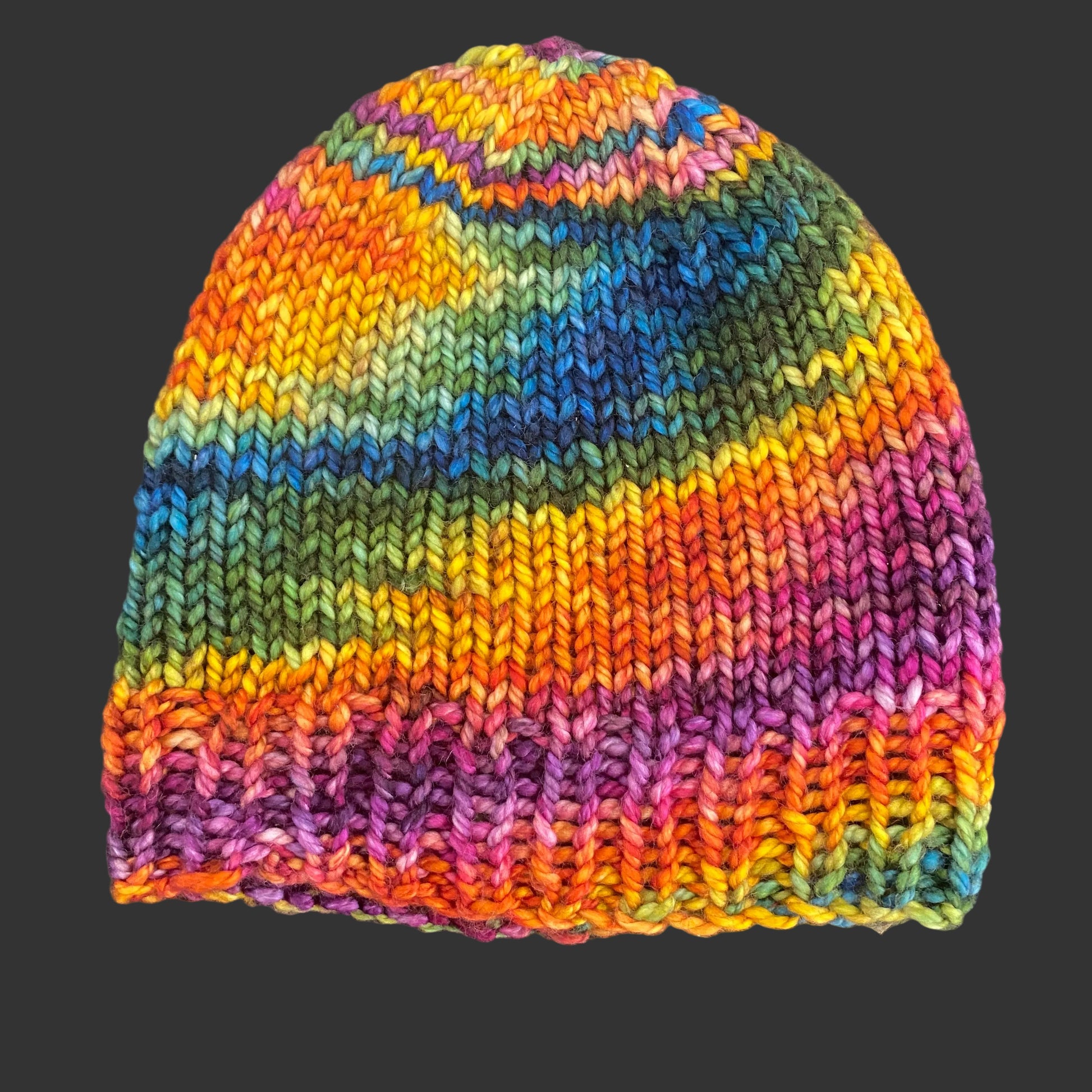 Fall Madness knit into a hat on the Honey Bulky base